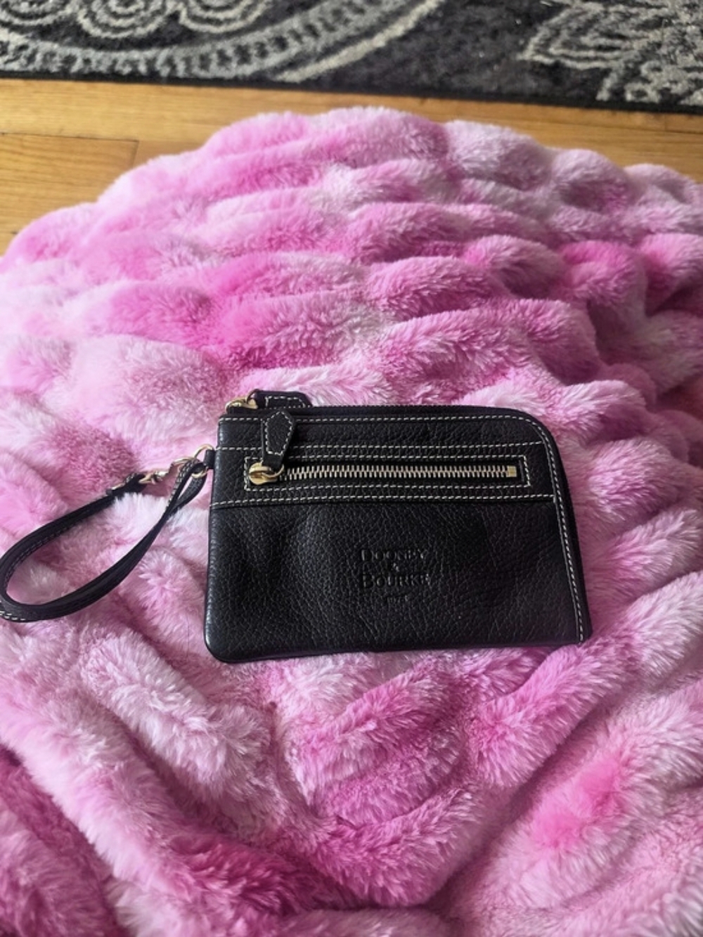 Dooney & Bourke Pebble Grain Large Zip Around Wristlet Black & Red